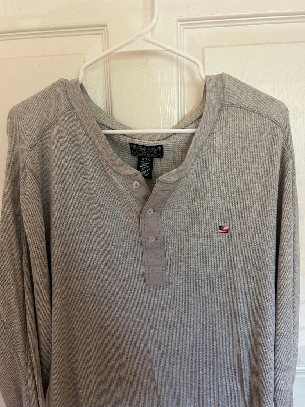 Polo by Ralph Lauren Light Gray Waffle-Knit Long Sleeve Henley